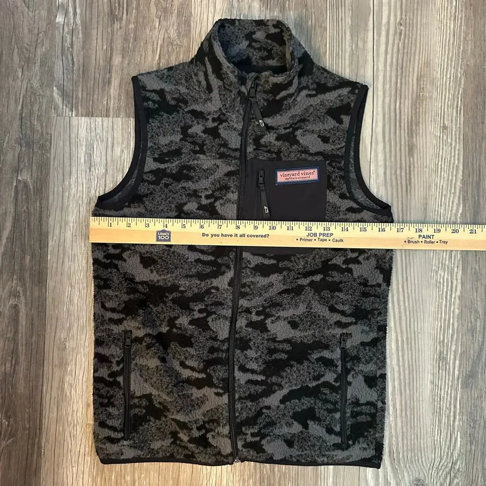 Vineyard‎ Vines Fleece Zipper Vest Gray Black Camo Women’s Size Medium Pockets